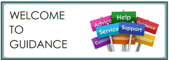 Text in all caps reads welcome to guidance. Next to it, colourful signposts have words like advice, support, service, help, assistance